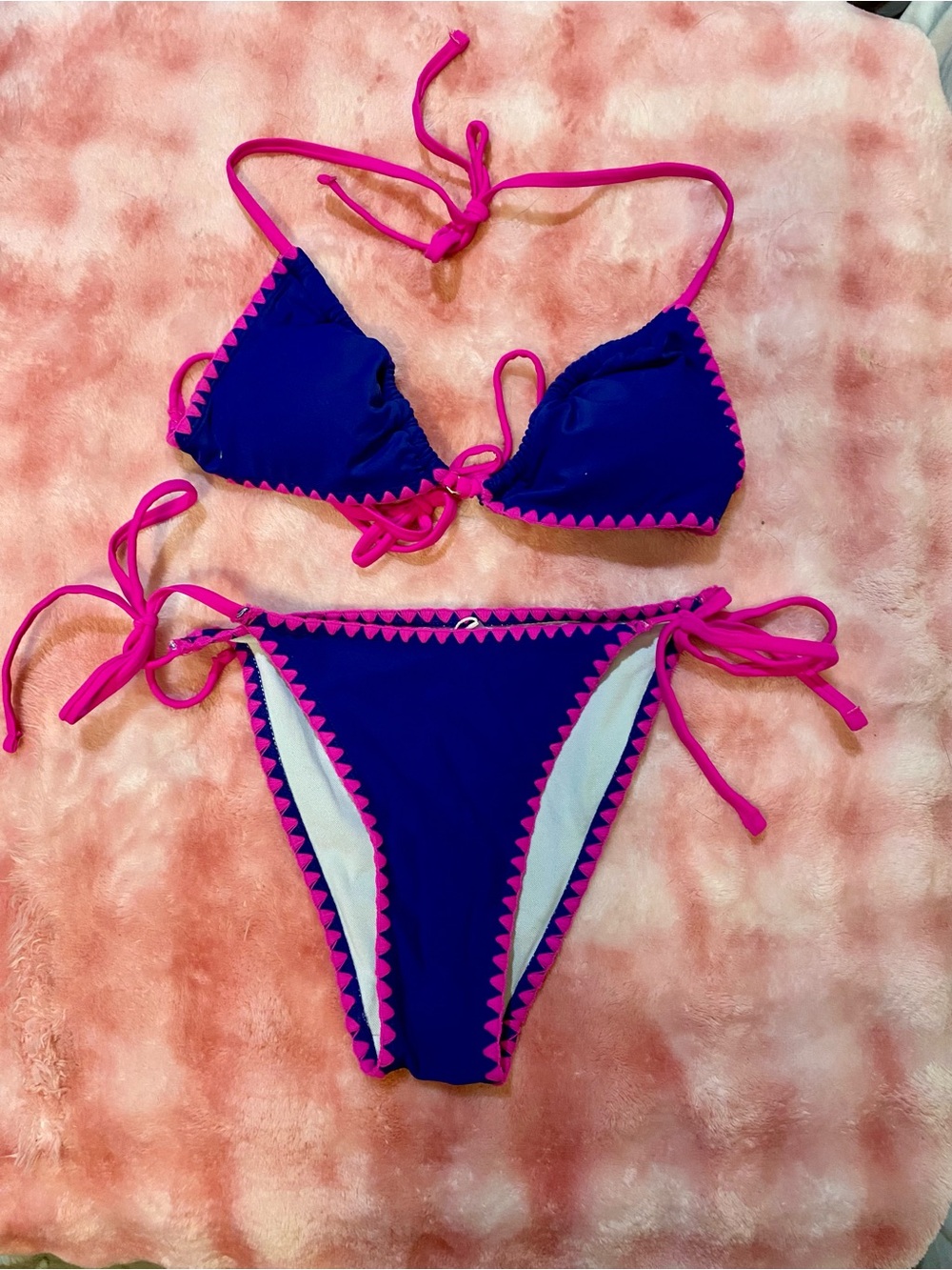 Blue and Hot Pink Triangle String Bikini NWOT